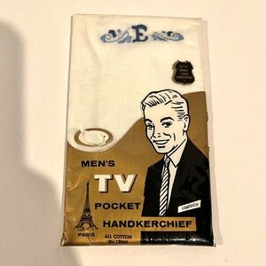 Vintage Hand Loomed Embroidered Men’s TV Pocket Handkerchief - Torn Sealed